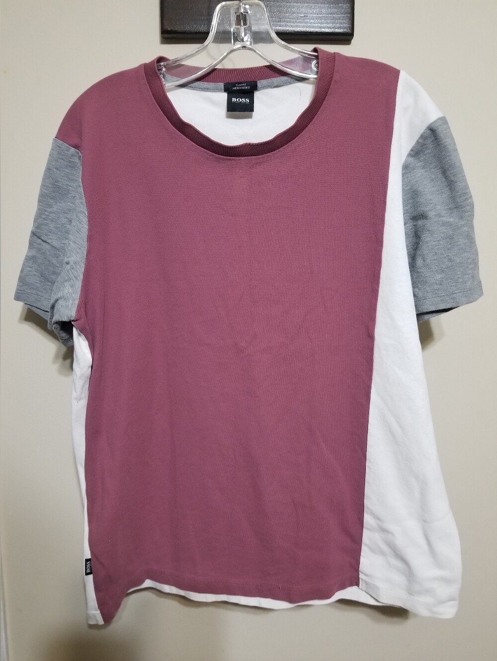 Hugo Boss T shirt, Men's Large, Slim Fit, Casual, Short Sleeve, Pink, White